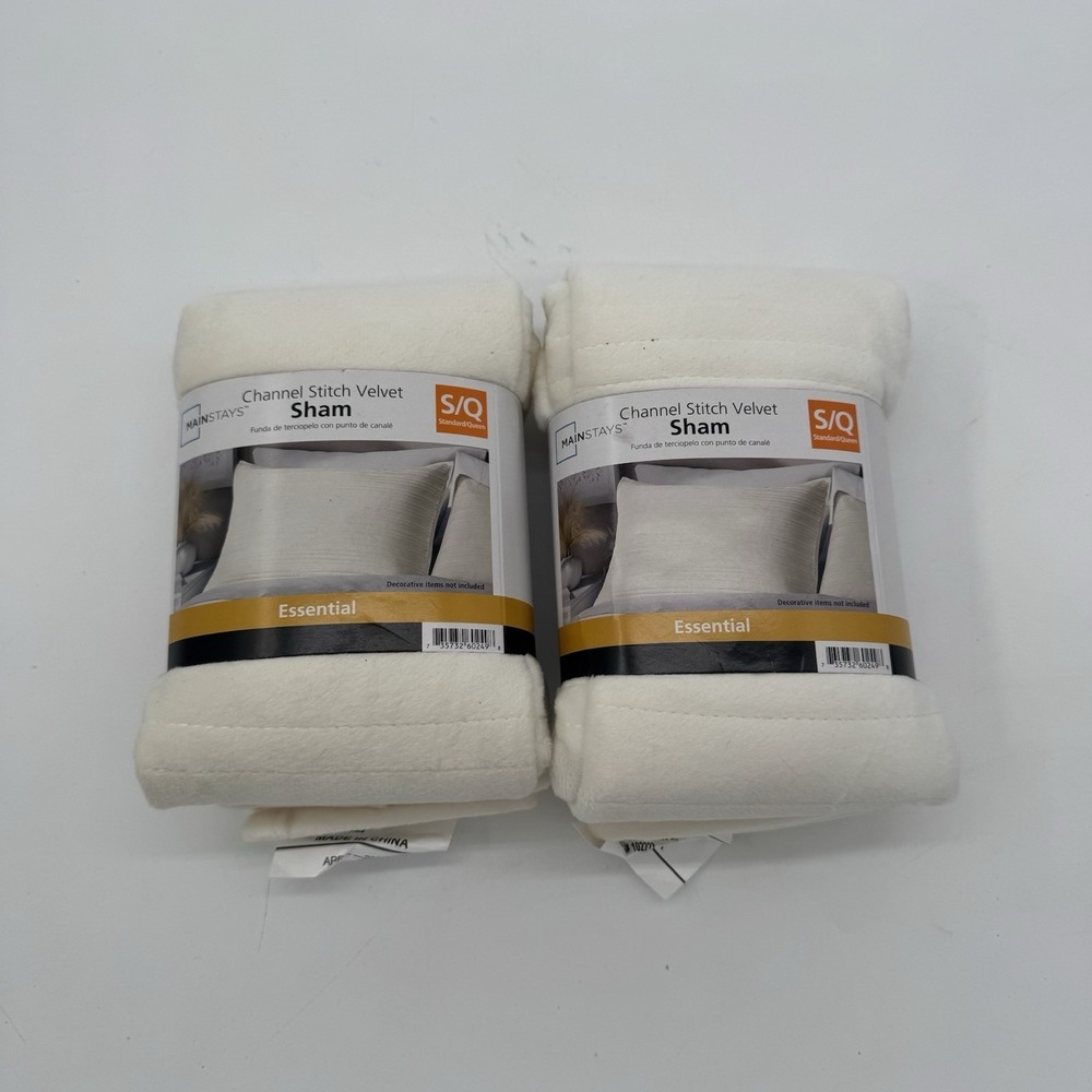 Mainstays‎ Channel Stitch Velvet Pillow Sham Lot 2 Standard Queen Vanilla Cream